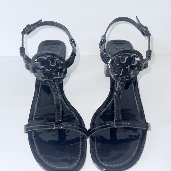 Tory Burch Miller Black Patent Leather T Strap Logo Block Heel Sandals 
Size 8.5 - Picture 5 of 14